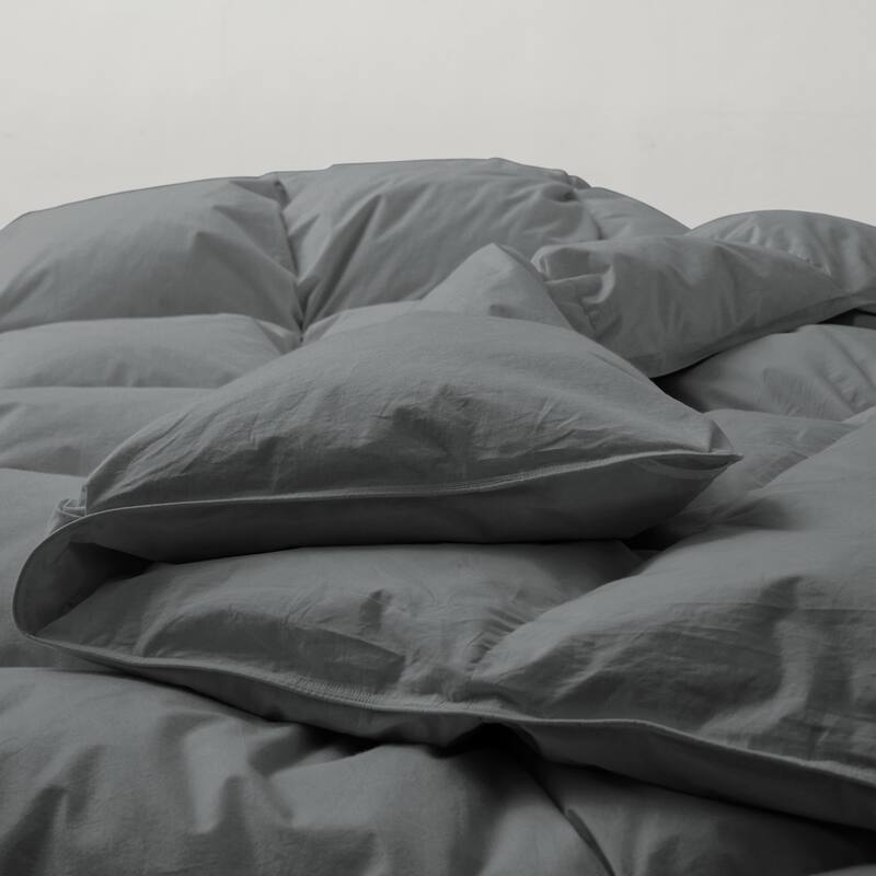 All Season 100% Cotton White Goose Feather Down Comforter with Pinch Pleat Design