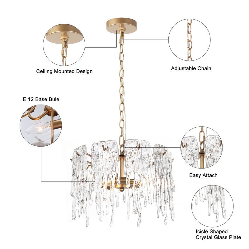 Alegate Modern Glam 3-Light Gold Drum Chandelier Glass Pendant for Dining Room