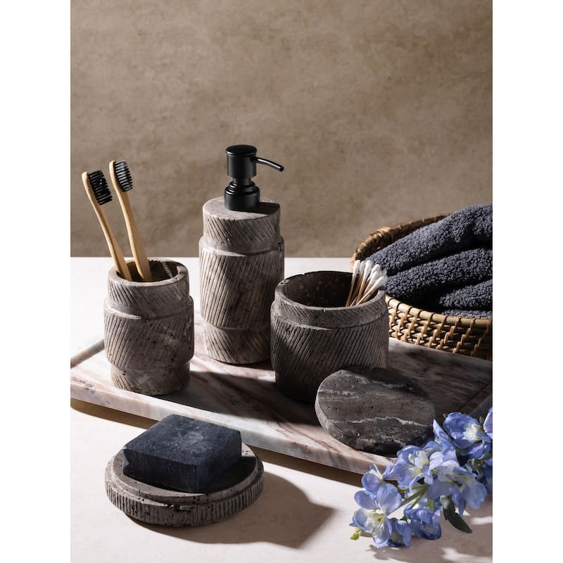 Tallinn Gray Travertine Bath Accessories - Set of 4