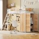 preview thumbnail 1 of 17, White Twin Size Metal Wood Loft bed with L-shape Desk, Wardrobe, Fence and Ladder White