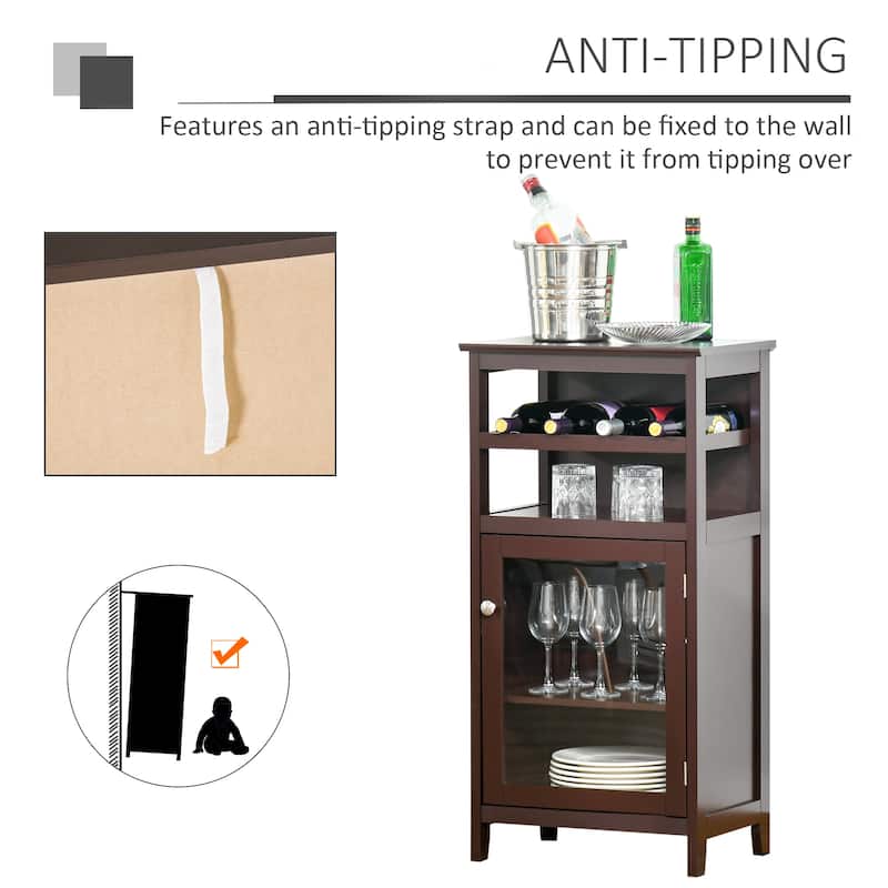 HOMCOM Wine Storage Cabinet with 4 Bottle Wine Rack, Open Shelf, Acrylic Door Cabinet with Adjustable Shelf