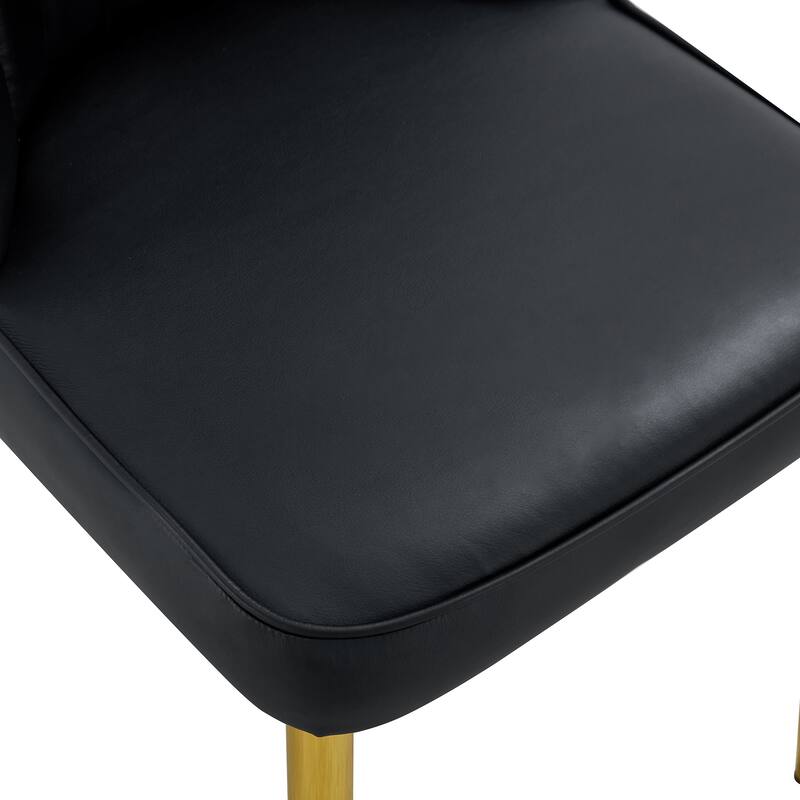 2 modern dining chairs, sleek PU leather backrest, and gold metal legs bring a comfortable home experience