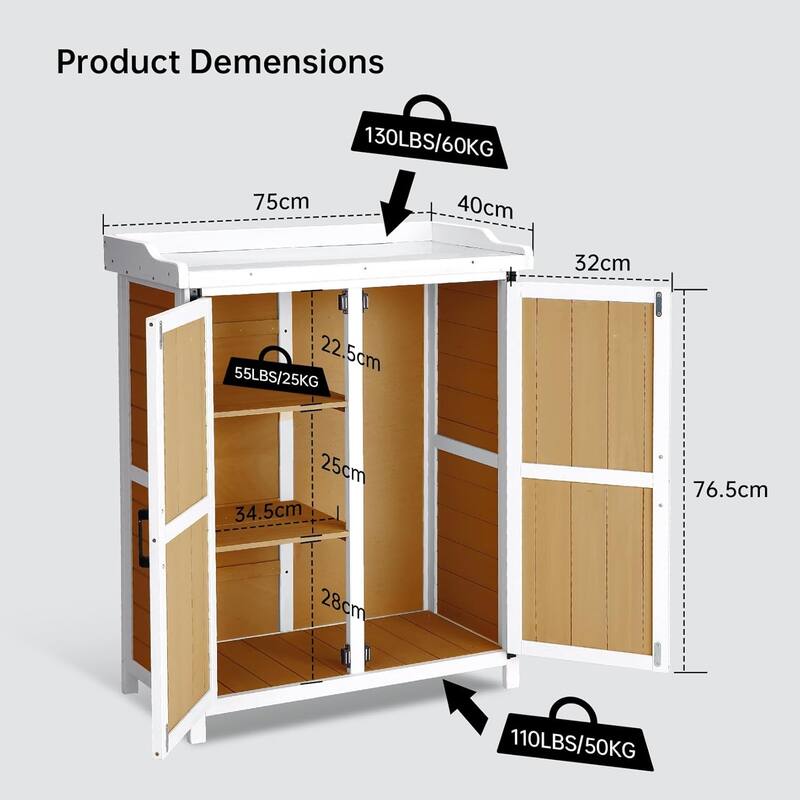 Potting Bench Outdoor Cabinet with Metal Tabletop and Adjustable Shelf