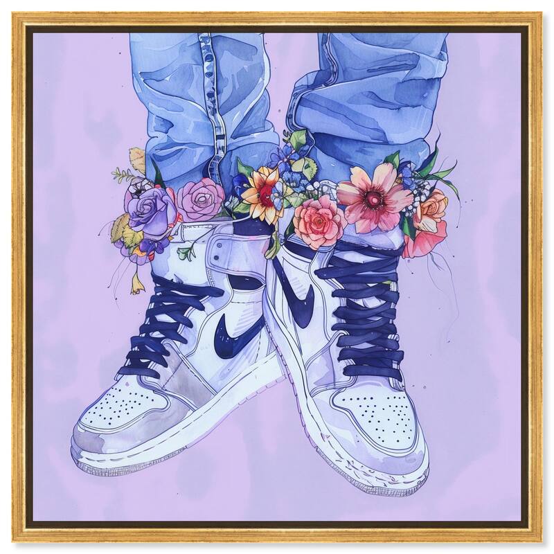 Lilac Floral Bloom Sneakers Canvas by Art Remedy - Gold - 40" x 40"
