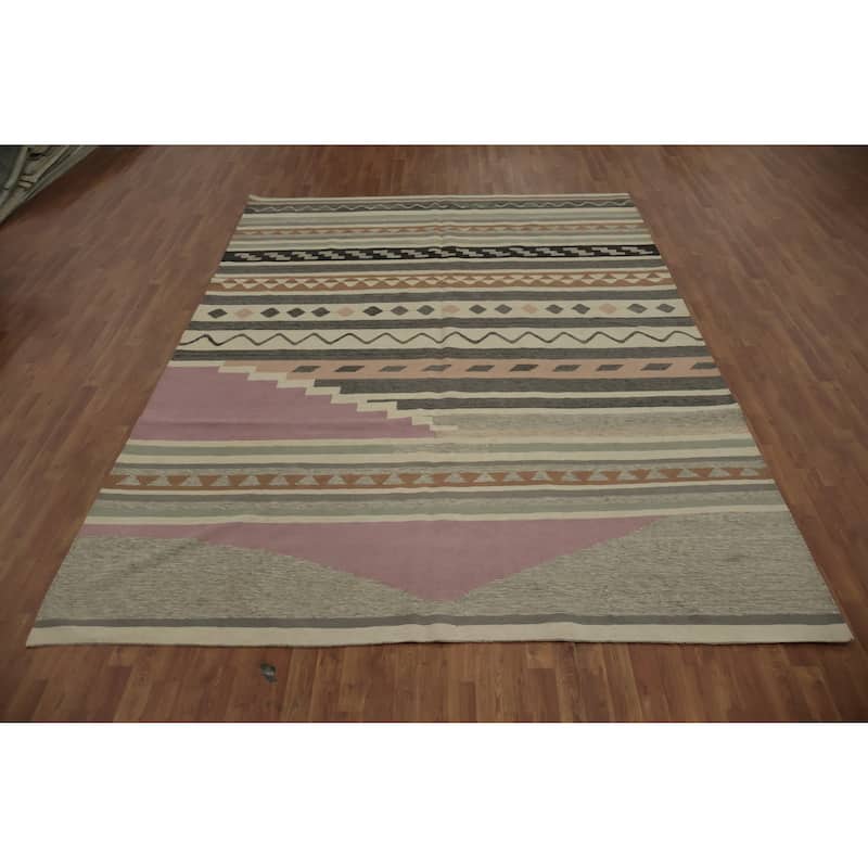 Hand Woven Oriental 100% Wool Carpet Southwestern Tribal Multi-Colored Kilim Area Rug - 12' 0'' X 8' 9''