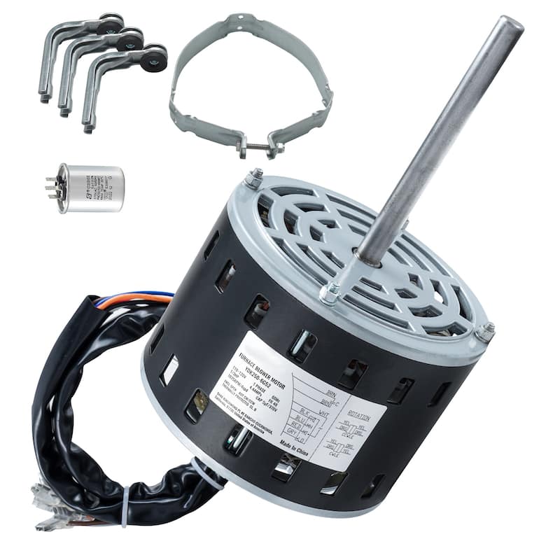 Furnace Blower Motor, CW/CCW Rotation, 48 Frame Shaft Length, Capacitor + 11" Hold Hoop - 1/3HP