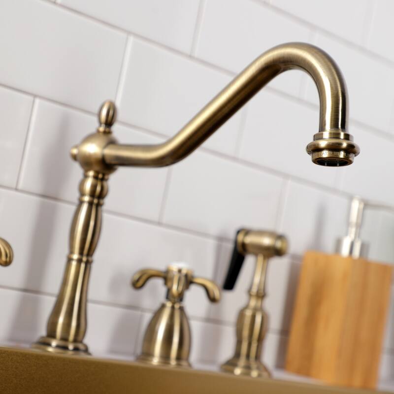 Kingston Brass French Country Widespread Kitchen Faucet with Brass Sprayer
