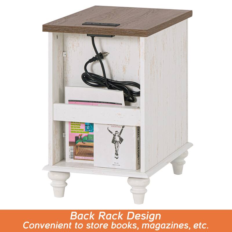End Table with Charging Station, Side Table with Storage, Power Outlets & Type-C USB Ports for Living Room
