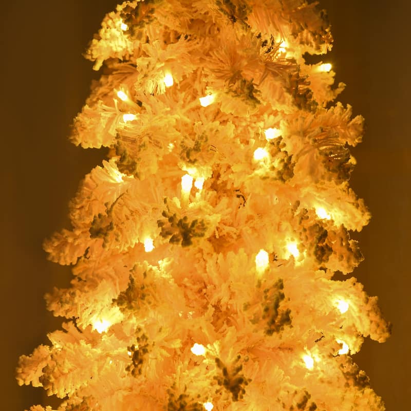 HOMCOM 7ft Tall Pencil Prelit Artificial Christmas Tree Holiday Décor with 703 Snow Flocked Branches, Downswept Shape, Pink