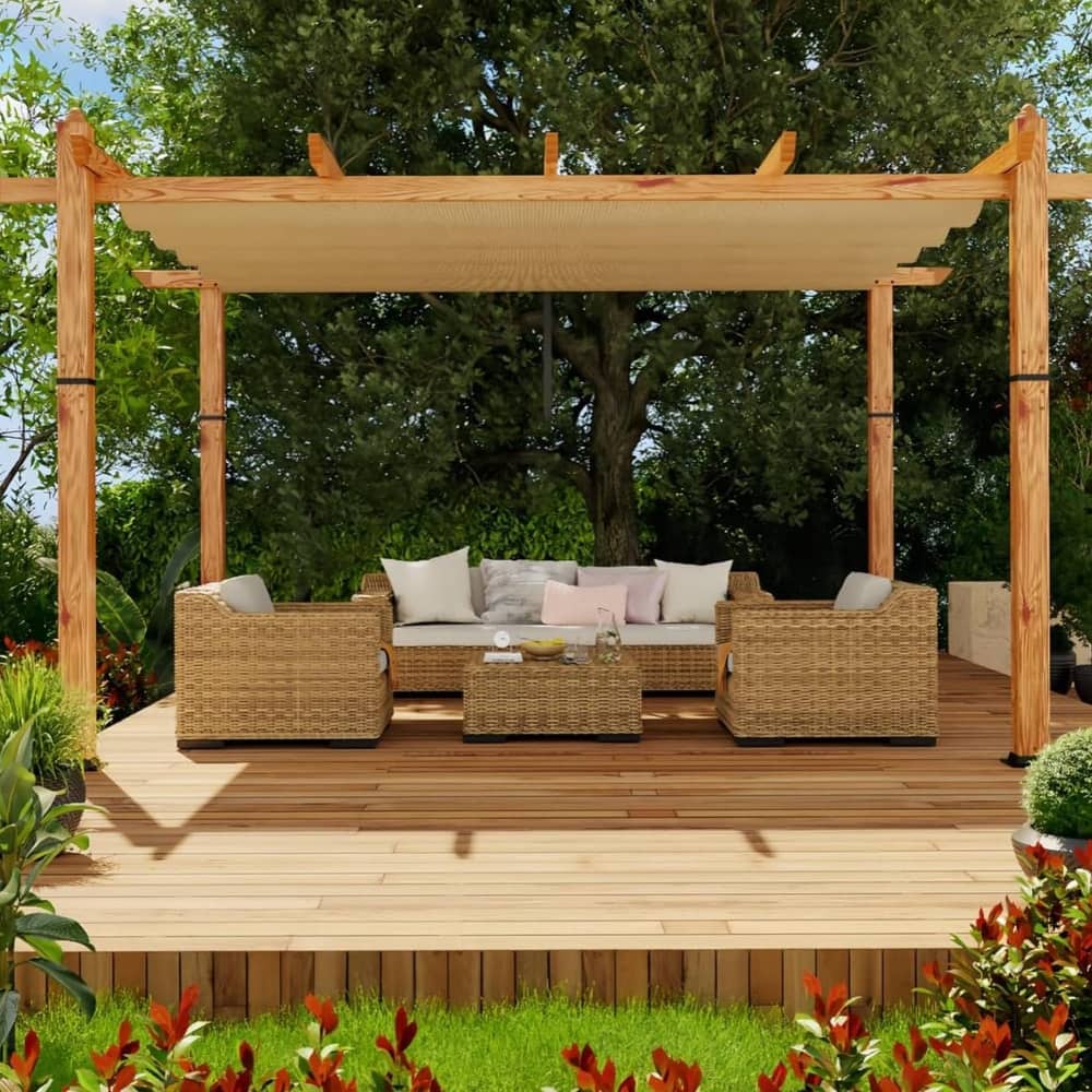 10x13 Ft Patio Outdoor Faux Wood Pergola and Gazebos for Backyard Garden Porch