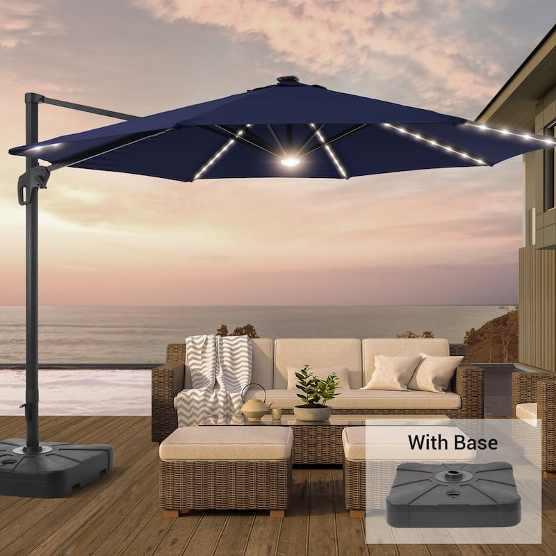 LIVOOSUN 11FT Huge Patio LED offset umbrella Cantilever Umbrella - NavyBlue