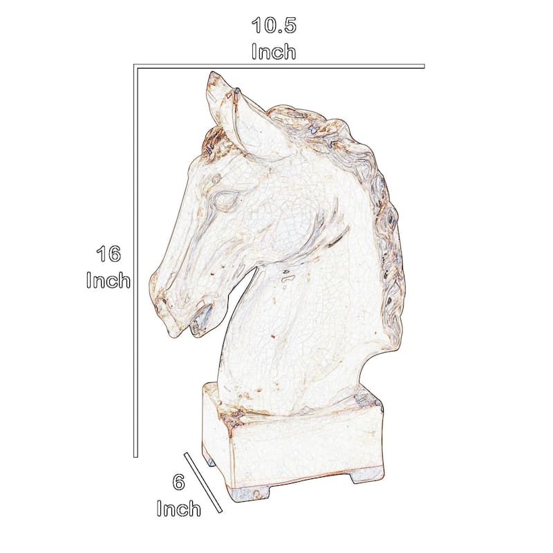 Transitional Style Ceramic Horse Head Decor Piece, Large, Beige