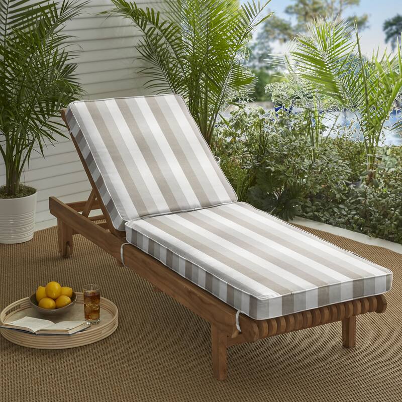 Sorra Home Sunbrella Outdoor Chaise Lounge Cushion - Sunbrella - Direction Linen - 73 in L x 24 in W x 3 in D