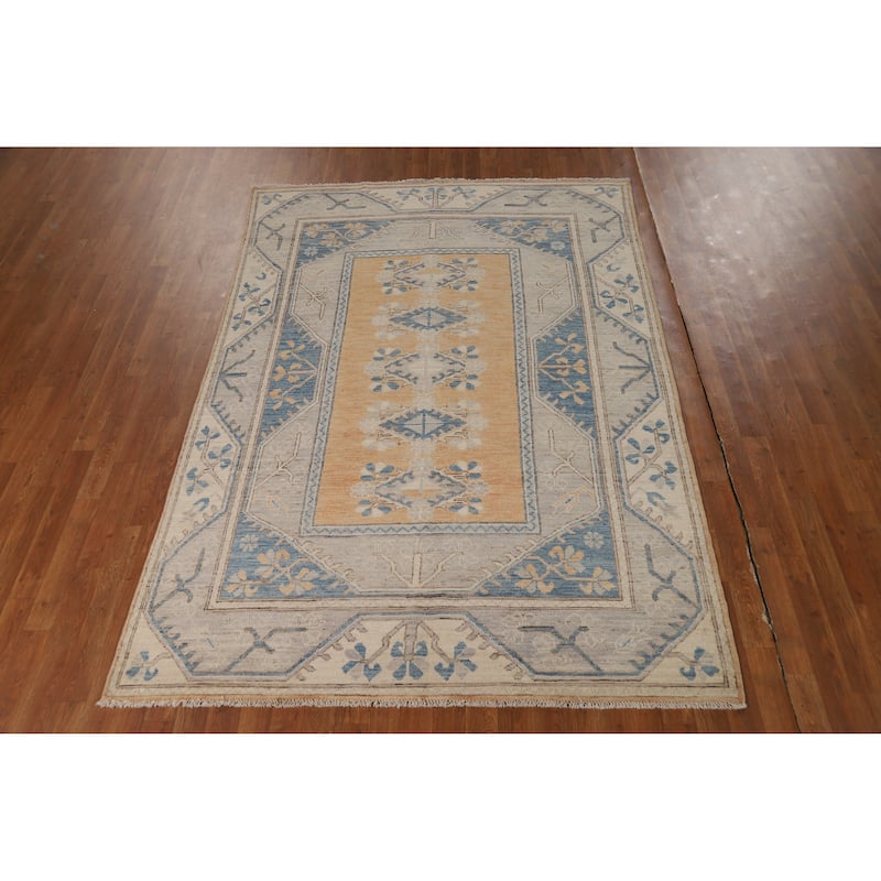 Vegetable Dye Orange Oushak Turkish Area Rug Hand-Knotted Wool Carpet - 5'7"x 7'11"