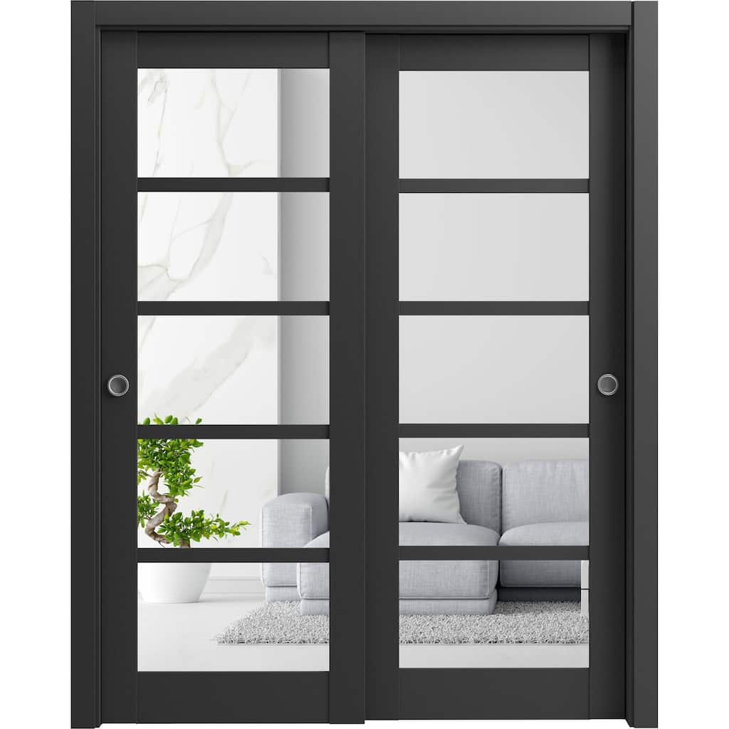 SartoDoors Quadro 4522 | Bedroom Door Interior Door | Solid Wood w/ Glass | Hardware Set | 36x80, Matte Black