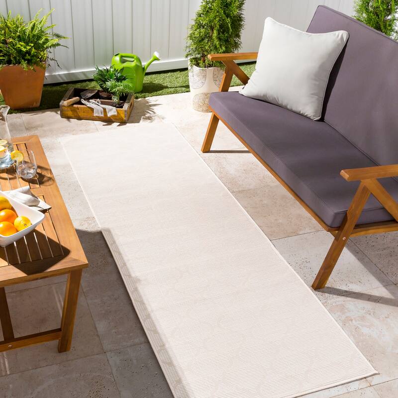 Artistic Weavers Asya Traditional Trellis Outdoor Area Rug - 2'6" x 7'3" Runner - White