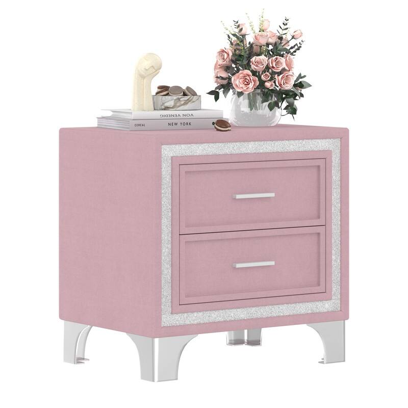 2-Drawer Nightstand with Metal Legs for Bedroom