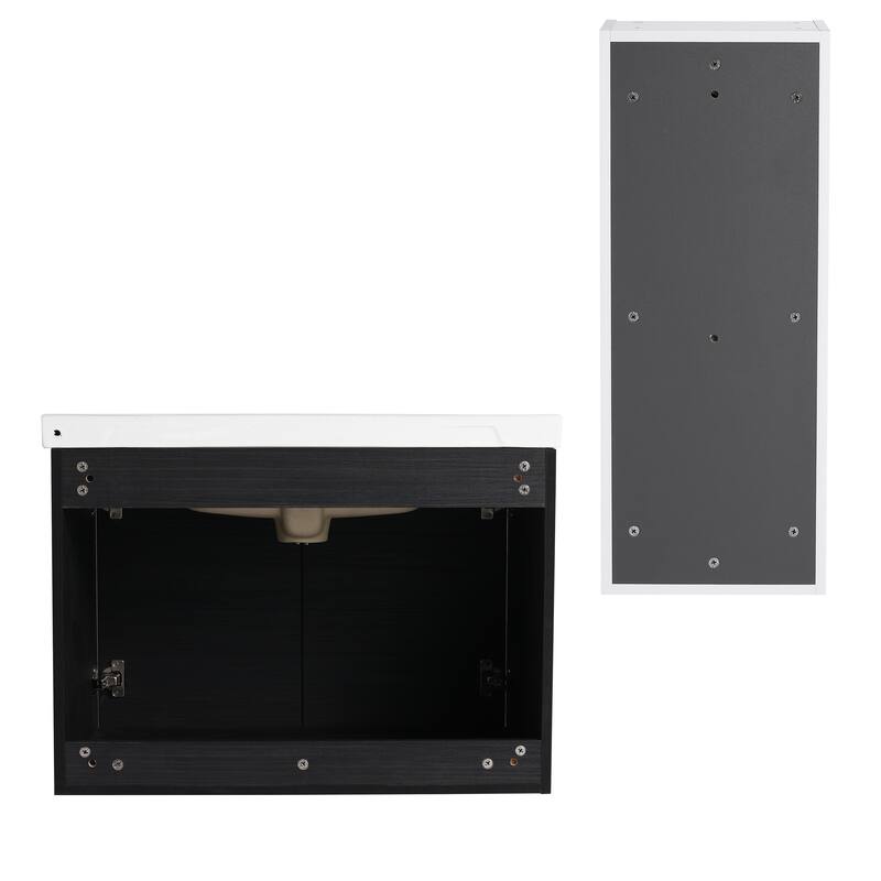 28" Wall-Mounted Bathroom Vanity With Ceramic Sink and Side Cabinet, Soft Close Doors, Combination Cabinet