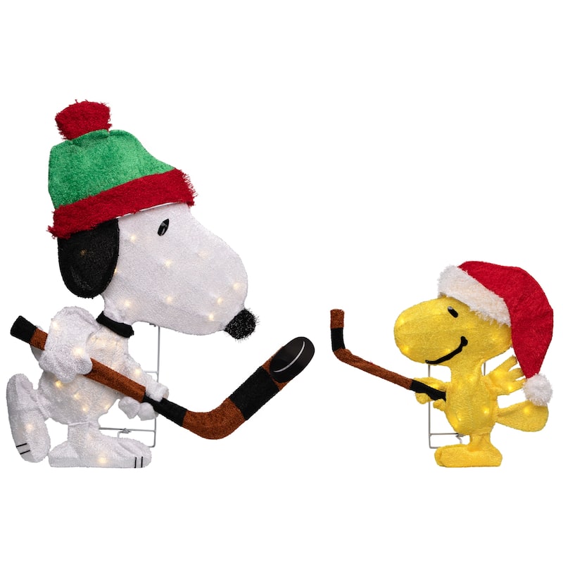 28" Lighted Snoopy and Woodstock Play Hockey Outdoor Christmas Yard Decoration