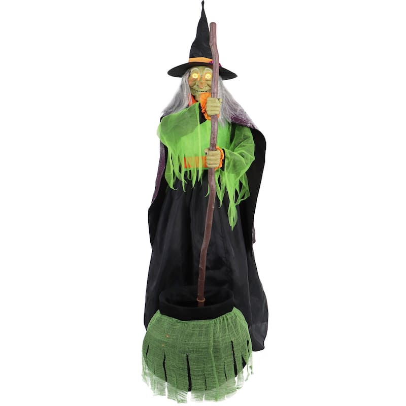 Haunted Hill Farm 6-Ft. Tall Motion-Activated Cauldron Witch, Premium Talking Halloween Animatronic, Plug-In