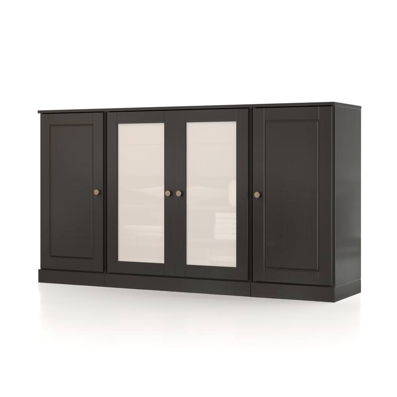 Palace Imports 100% Solid Wood 65" Sideboard with Solid, Frosted Glass Doors, 2-Drawers and Adjustable Shelves
