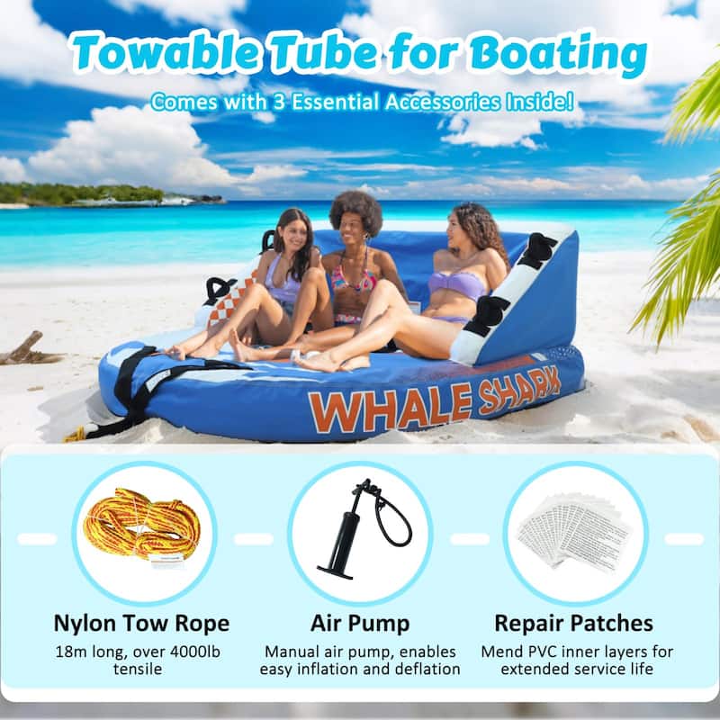 VEIKOUS Inflatable Towable Tube for Boating, Heavy-Duty 510 lbs Capacity, Premium Nylon Cover - 66.9''×66.9''×30.3''