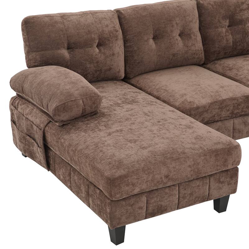 U-Shaped Chenille Sectional Sofa with Dual Chaises, Storage Pockets & Tufted Back by Harper&Bright Designs