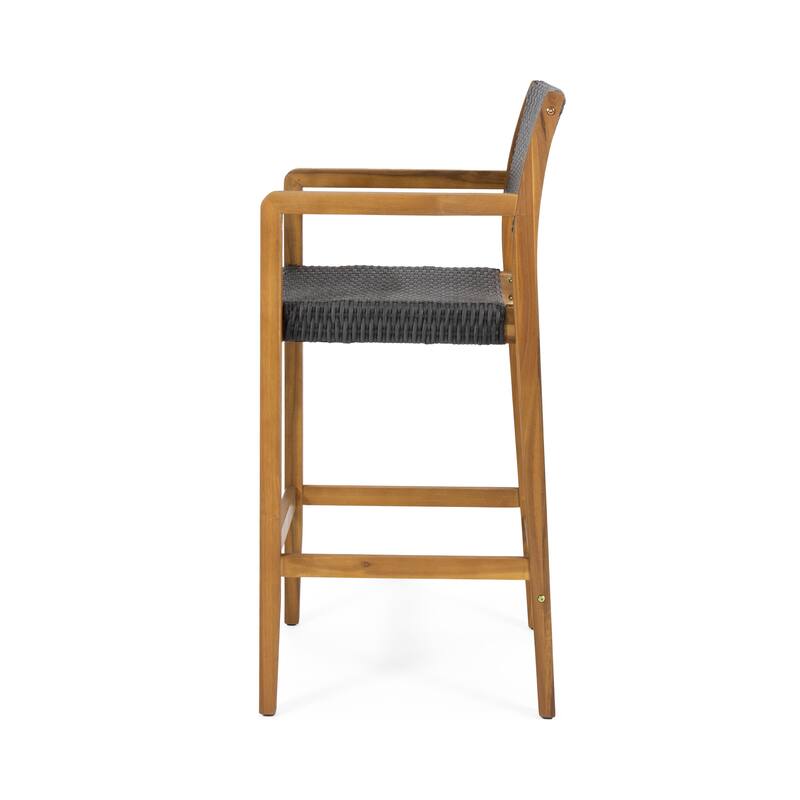 Genesee Outdoor Acacia Barstool with Wicker (Set of 4) by Christopher Knight Home