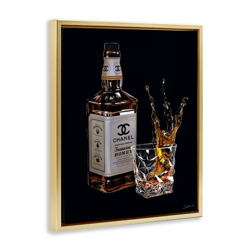 Stupell Splashing Liqueur Glam Whiskey Bottle Floating Framed Canvas Wall Art, Design by Ziwei Li