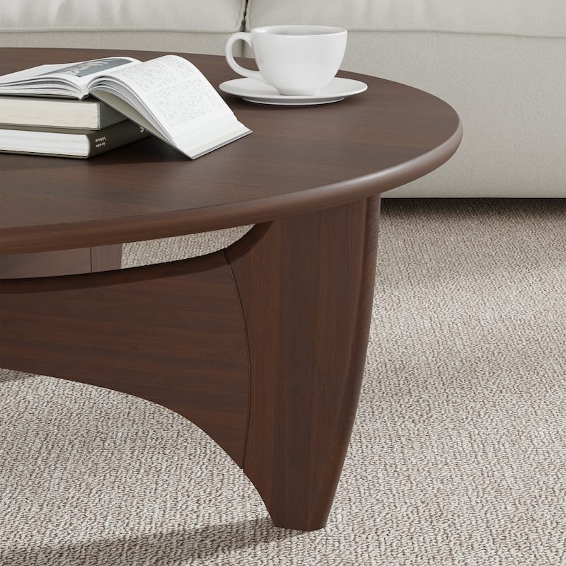 Round Modern Coffee Table Farmhouse Solid Wood Tea Table with Cross Sturdy Legs for Home Office Living Room - 16 in.H x 38 in.W