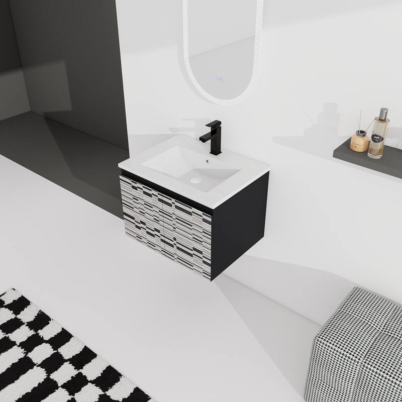 24" Floating Wall-Mounted Bathroom Vanity with Soft-Close Doors, Ceramic Sink, Eco-Friendly Plywood Base