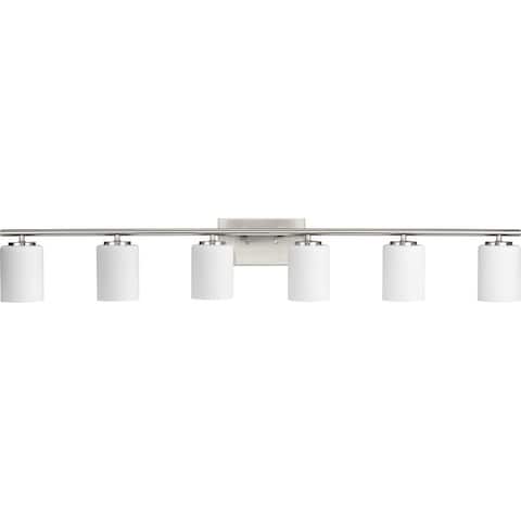 Replay Collection Six-Light Brushed Nickel White Glass Vanity Light - 48 in x 6 in x 7.62 in