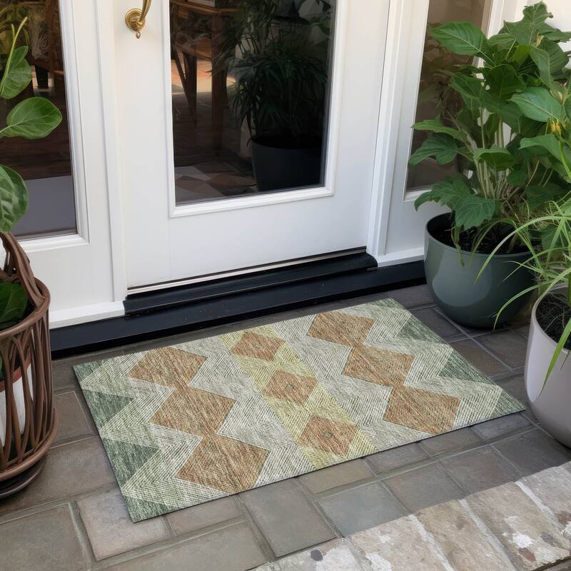 Machine Washable Indoor/ Outdoor Modern Mission Chantille Rug - Basil - 1'8" x 2'6"