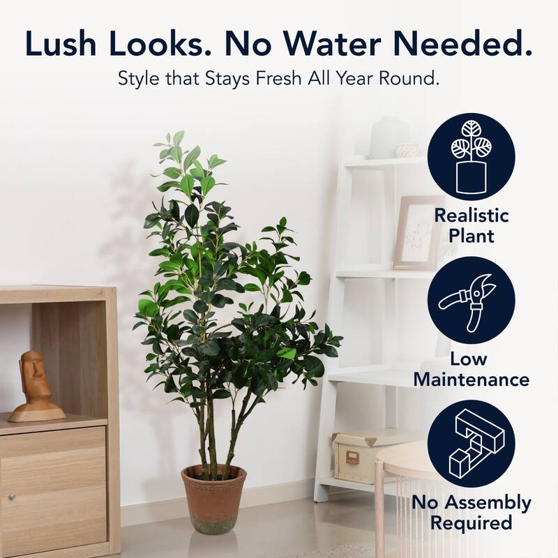 American Art Decor Artificial Pea Tree in Cement Pot Faux Plant for Home or Office - 60"