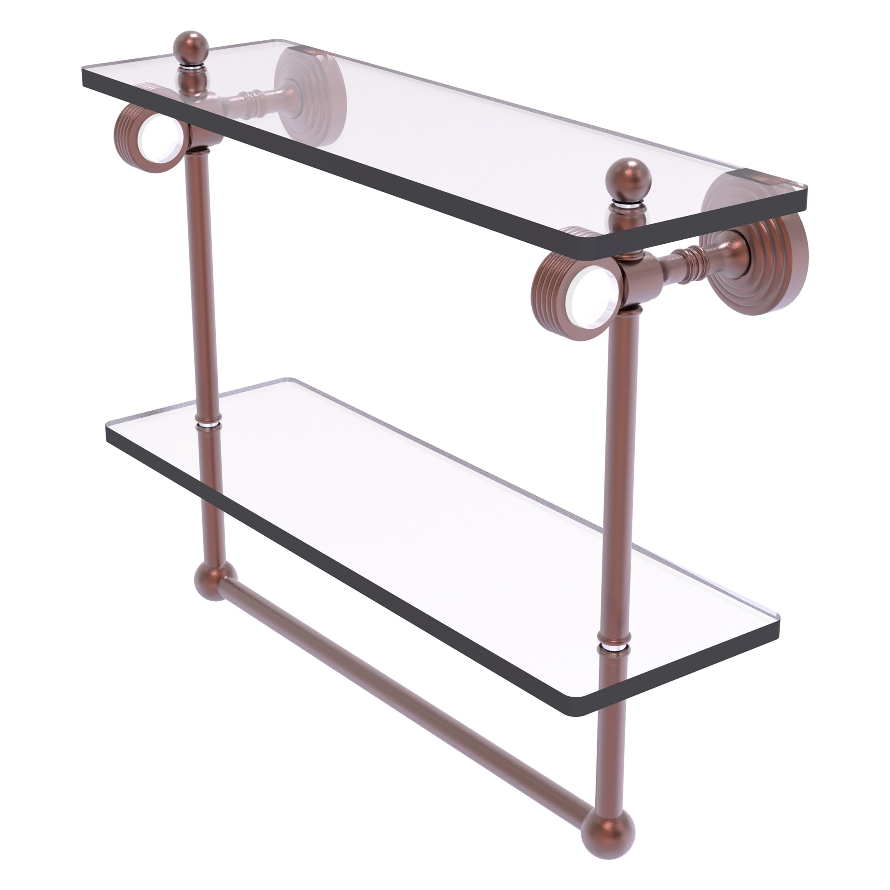 Allied Brass 16 Inch Double Glass Shelf with Towel Bar and Grooved Accents