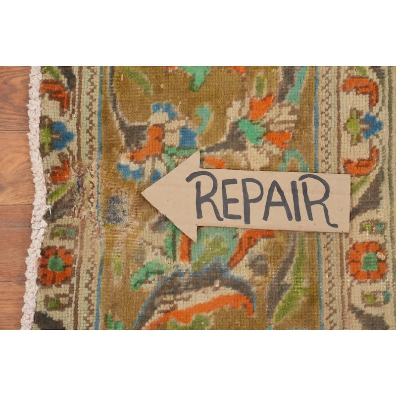 Hand Knotted Oriental 100% Wool Carpet Traditional Floral Yellow & Gold Tabriz Area Rug - 12' 7'' X 9' 7''