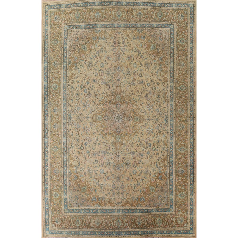 Floral Mashad Persian Antique Area Rug Hand-knotted Wool Carpet - 9'8" x 12'11"