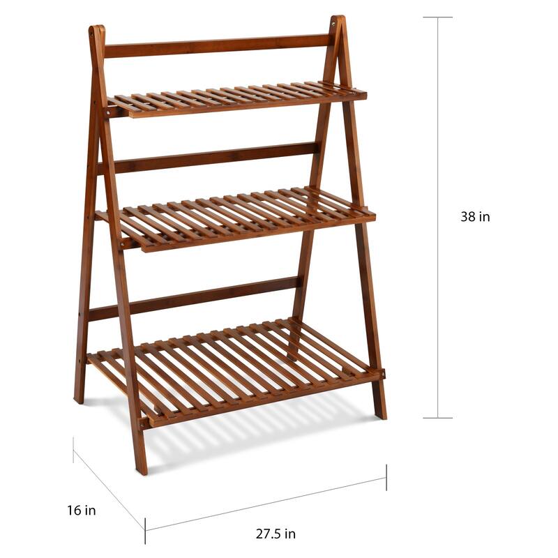 Folding Flower Display Bamboo Garden 3Tier Plant Shelf