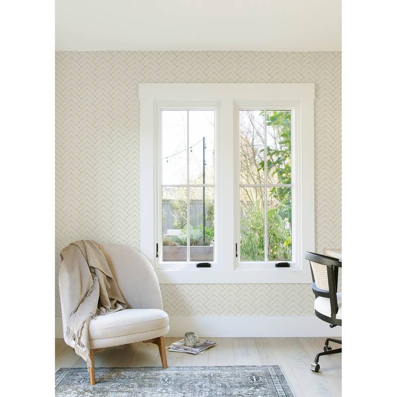 Chesapeake Oswin Light Yellow Tiered Herringbone Wallpaper