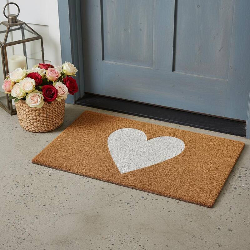 HomeRoots 24" X 36" Brown And White Heart Outdoor Coir Door Mat - 24.00' X '36.00 - 24.00' X '36.00