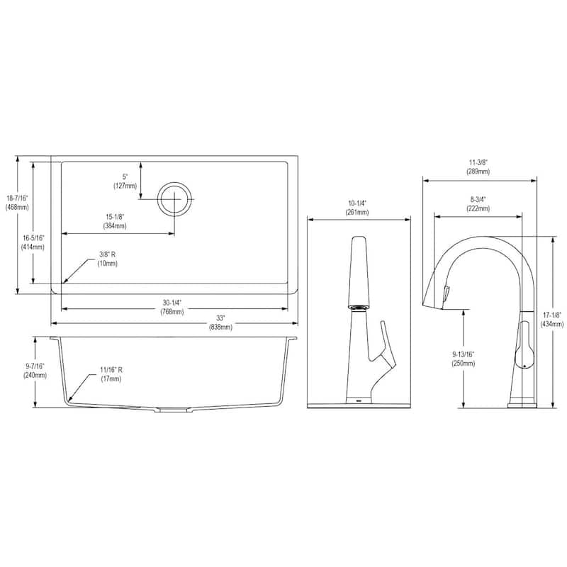 Elkay Quartz Classic 33" x 22" x 10", Offset 60/40 Double Bowl Undermount Sink Kit with Filtered Faucet with Aqua Divide, Black
