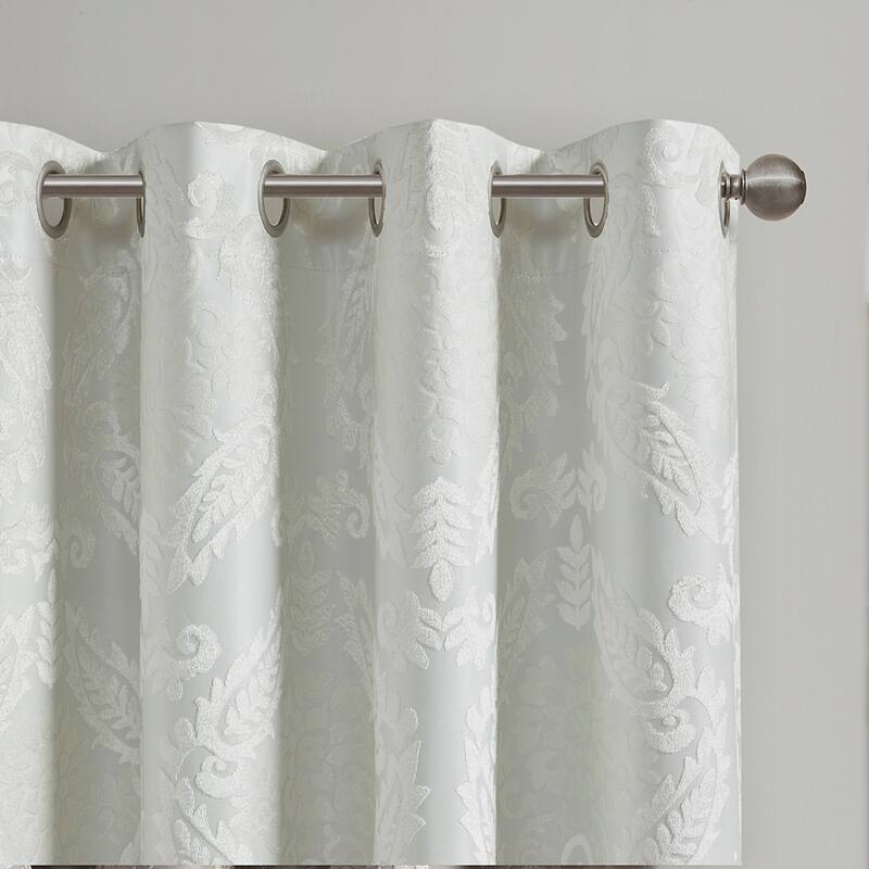 Knitted Jacquard Paisley Total Blackout Grommet Top Curtain Panel(Only 1 Pc Panel)