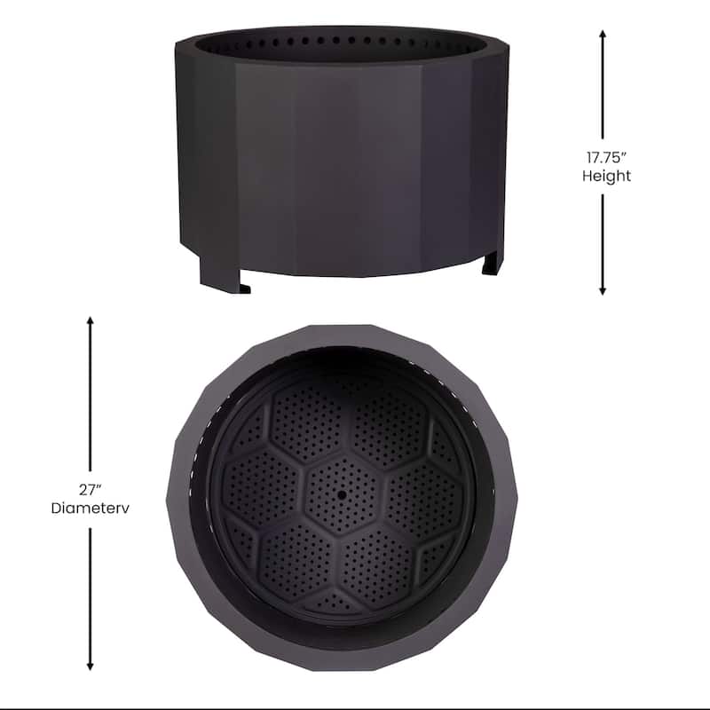 Commercial Grade 27" Outdoor Smokeless Wood Burning Portable Fire Pit - 27"D x 27"W x 17.75"H