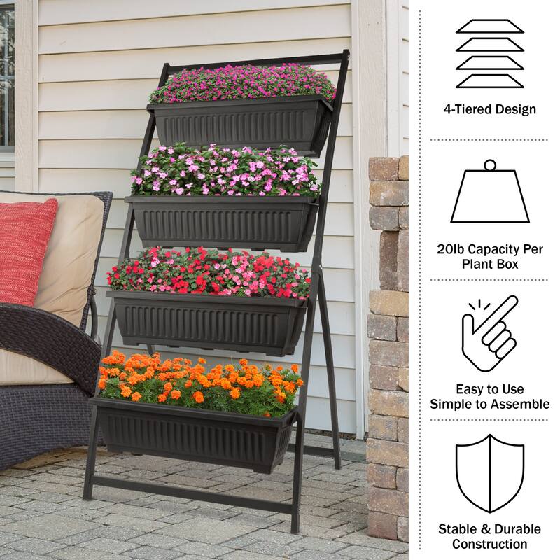 Raised Garden Beds - 4 Tier Vertical Garden Planter - Planters for Outdoor Plants by Pure Garden (Black)