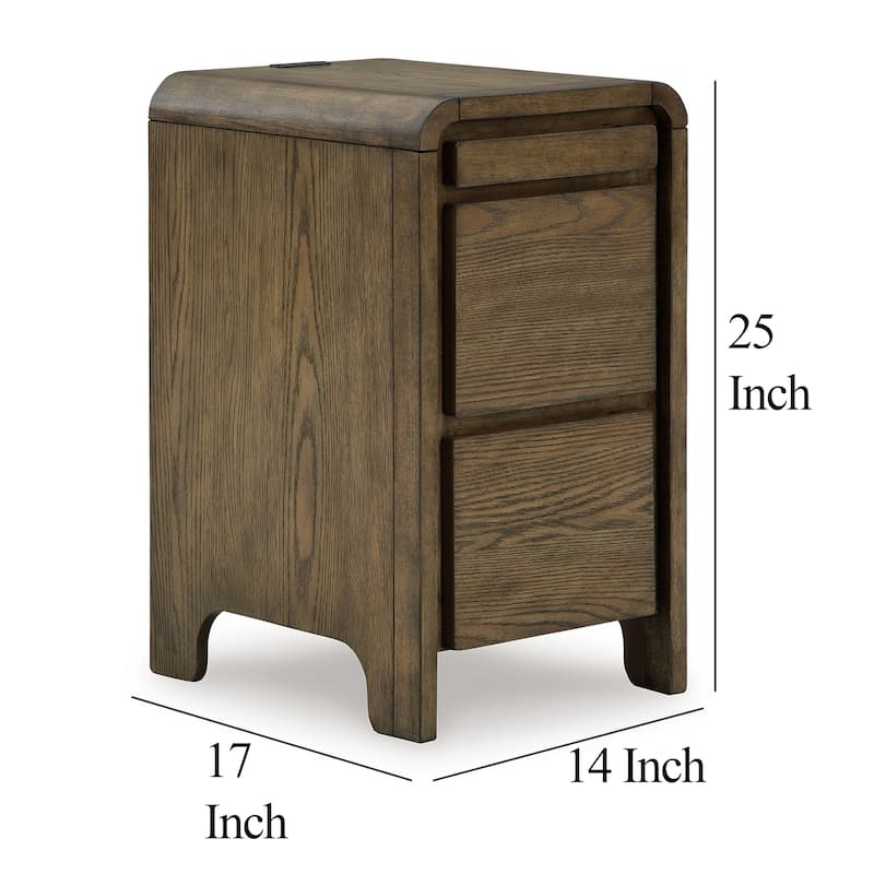 Accent Table, USB Charging Ports, 17 Inch Warm Brown Wood Veneer