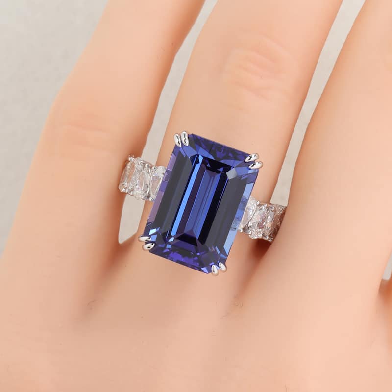 Miadora 11 4/5ct TGW Emerald Cut Tanzanite 1 1/2ct TDW Pear Diamond Cocktail Ring in 14k White Gold