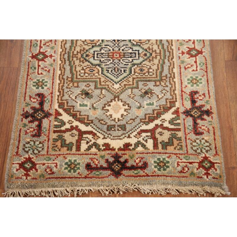 Hand Knotted Oriental 100% Wool Carpet Traditional Medallion Greys & Charcoal Heriz (serapi) Area Rug - 3' 0'' X 2' 0''