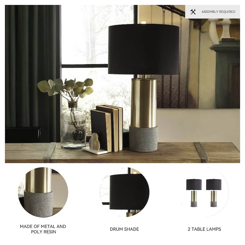 Signature Design by Ashley Jacek Grey Brass-tone and Black Table Lamp (Set of 2)