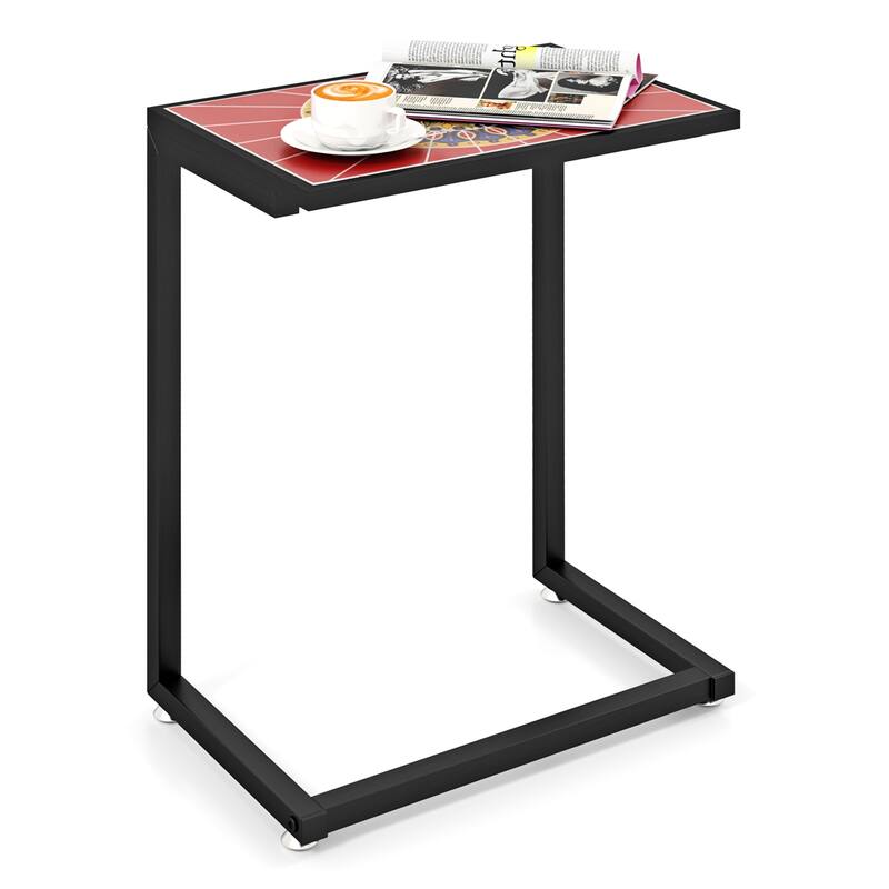 Gymax 2PCS Mosaic Outdoor C-Shaped End Table w/ Ceramic Tile Top
