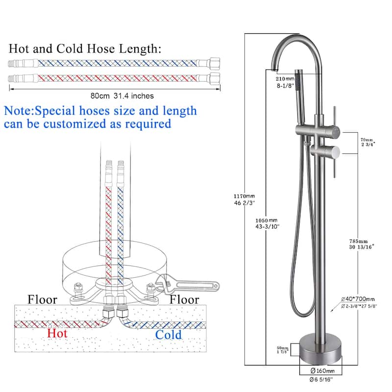 Topcraft Floor Mounted Bathtub Filler with Handheld Showerhead